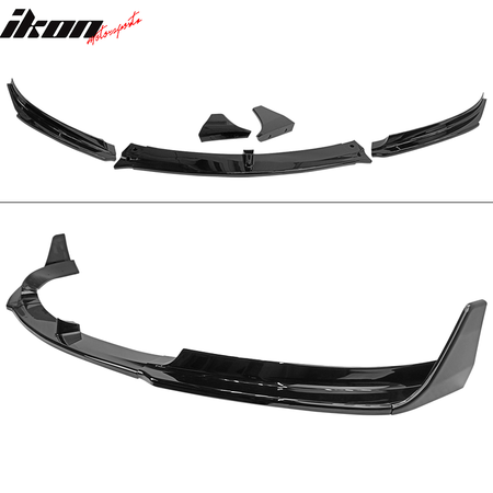 Fits 17-23 Tesla Model 3 V Style Gloss Black Front Bumper Lip Spoiler Kit PP 5PC