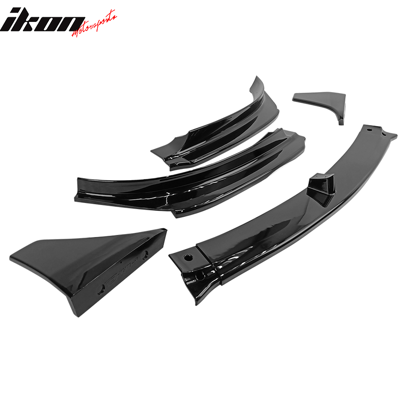 Fits 17-23 Tesla Model 3 V Style Gloss Black Front Bumper Lip Spoiler Kit PP 5PC