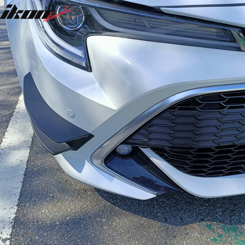 IKON MOTORSPORTS Front Bumper Canards, Compatible with 2019-2024 Toyota Corolla Hatchback, D Style Painted #218 Attitude Black Metallic ABS Plastic Air Dam Chin Spoiler Protector Splitter 2PCS