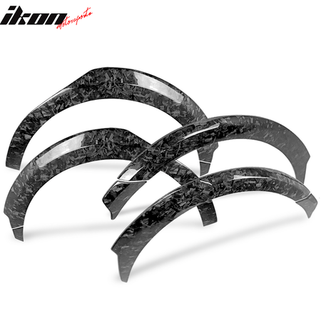 IKON MOTORSPORTS, Fender Flares Compatible With 2017-2023 Tesla Model 3, Forged Carbon Fiber Wheel Strip Trim Arch Guard Protector 8PC, 2018 2019