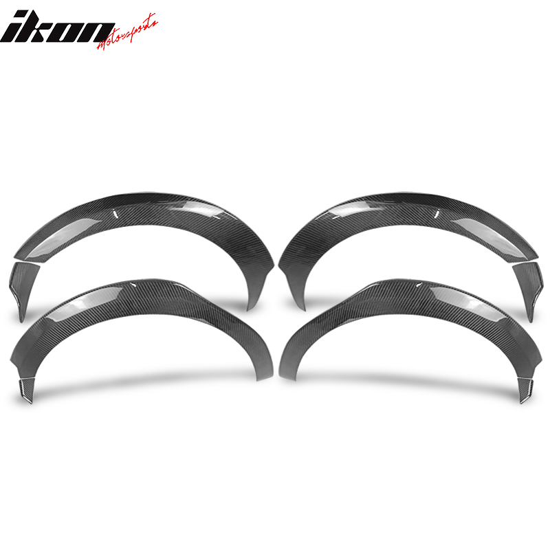 IKON MOTORSPORTS, Fender Flares Compatible With 2017-2023 Tesla Model 3, Real Carbon Fiber Wheel Strip Trim Arch Guard Protector 8PC, 2018 2019