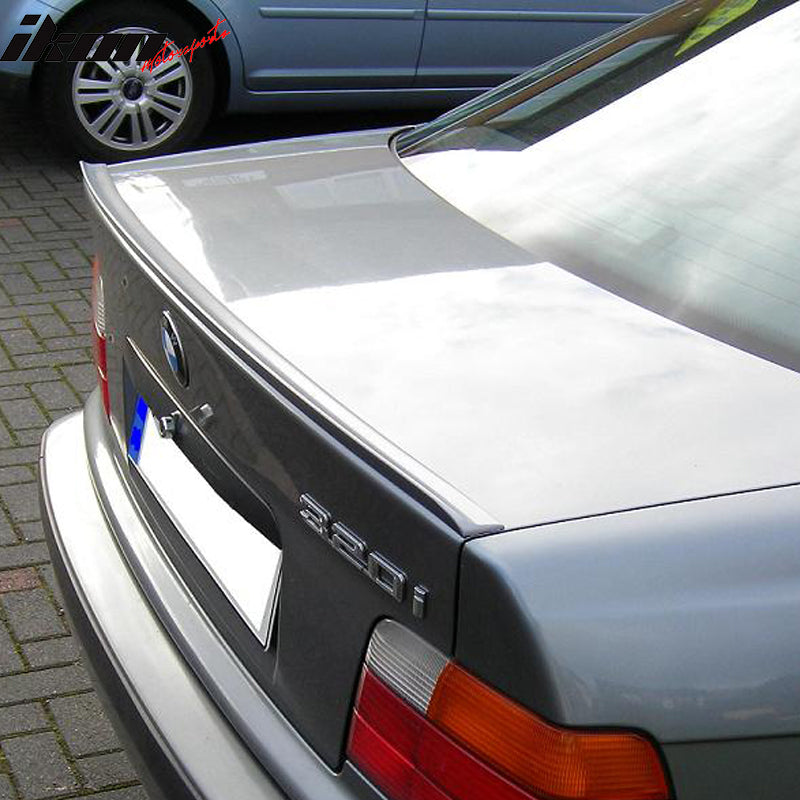 Trunk Spoiler Compatible With 1999-2005 BMW 3 Series E46 Sedan, PV Style Unpainted Black PUF Deck Lid Spoiler Wing Other Color Available By IKON MOTORSPORTS, 2000 2001 2002 2003 2004