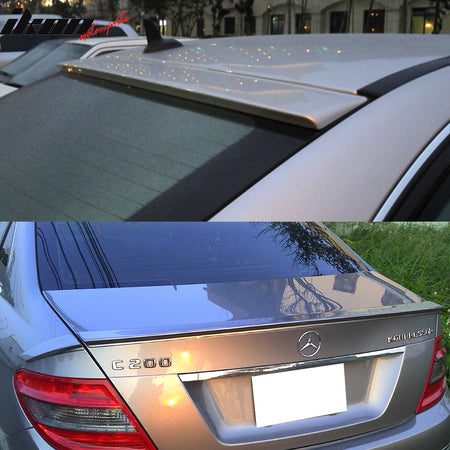 Trunk & Roof Spoiler Compatible With 2008-2014 Mercedes Benz W204 C Class Sedan, B Style Factory Style ABS Rear Deck Lip Wing by IKON MOTORSPORTS, 2009 2010 2011 2012 2013