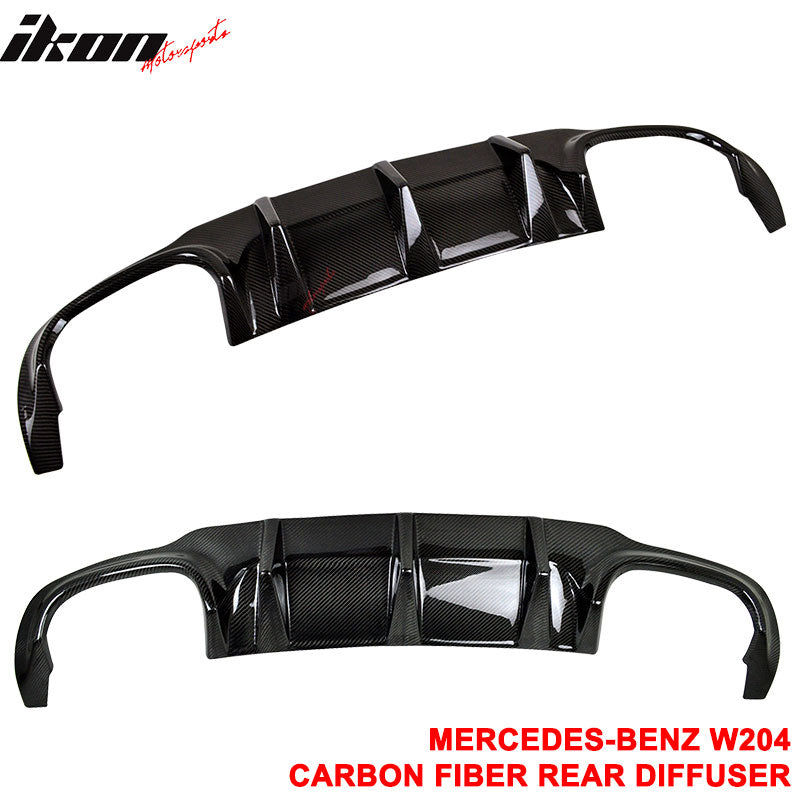 IKON MOTORSPORTS, Rear Diffuser Compatible With 2012-2014 Mercedes Benz W204 C Class Sedan AMG Sport Bumper , Matte Carbon Fiber Rear Bumper Lip Spoiler Wing, 2013