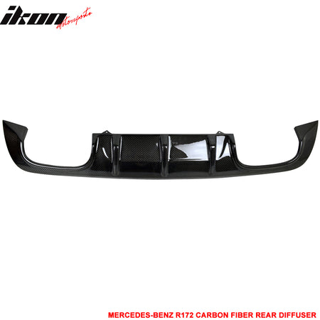 IKON MOTORSPORTS, Rear Diffuser Compatible With 2011-2014 Mercedes-Benz SLK Class R172 , Matte Carbon Fiber Rear Bumper Lip Spoiler Wing, 2012 2013