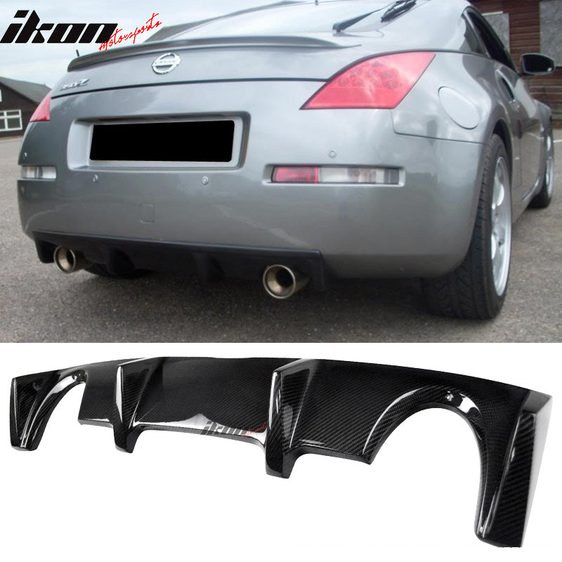 IKON MOTORSPORTS, Rear Diffuser Compatible With 2003-2008 Nissan 350Z Z33 , Matte Carbon Fiber Factory Style Rear Bumper Lip Spoiler Wing, 2004 2005 2006 2007