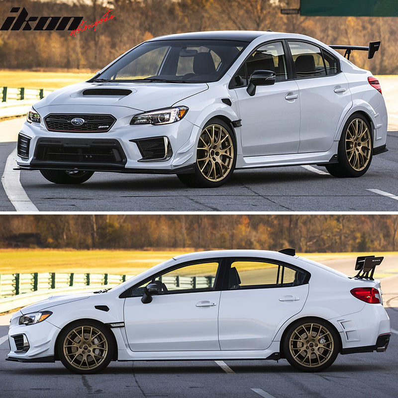 Side Skirts Compatible With 2015-2021 Subaru WRX STI Sedan 4-Door, 2PC Style PP Polypropylene (Factory Grade Plastic) Rocker Panel Extension Splitter Lip Splitter by IKON MOTORSPORTS