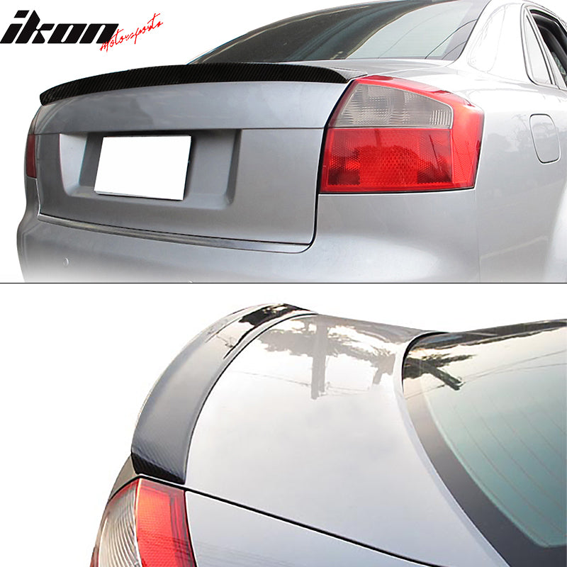 IKON MOTORSPRTS, Trunk Spoiler Compatible With 2002-2005 Audi A4/A4 Quattro/S4 Sedan 4-Door, Carbon Fiber Rear Tail Deck Lid Wing Lip S-Line Style Boot Body Trim, 2003 2004