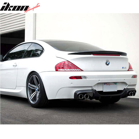 IKON MOTORSPORTS, Trunk Spoiler Compatible With 2004-2008 BMW E63 6-Series Coupe , Matte Carbon Fiber V Style Rear Spoiler Wing, 2005 2006 2007