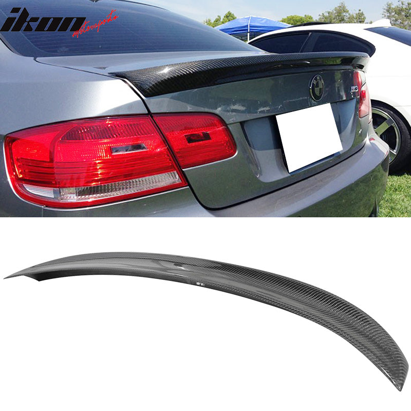 IKON MOTORSPORTS, Trunk Spoiler Compatible With 2007-2013 BMW E92 3 Series M3, Matte Carbon Fiber M3 Style Rear Spoiler Wing, 2008 2009 2010 2011 2012