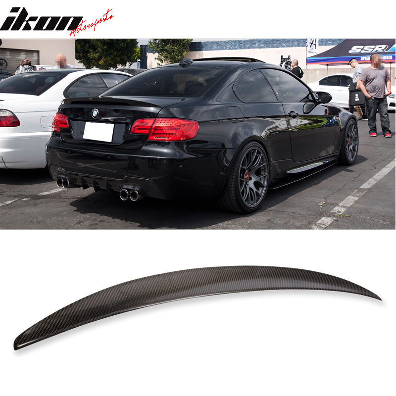 IKON MOTORSPORTS, Trunk Spoiler Compatible With 2007-2013 BMW E92 3 Series M3 , Matte Carbon Fiber P Style Rear Spoiler Wing, 2008 2009 2010 2011 2012