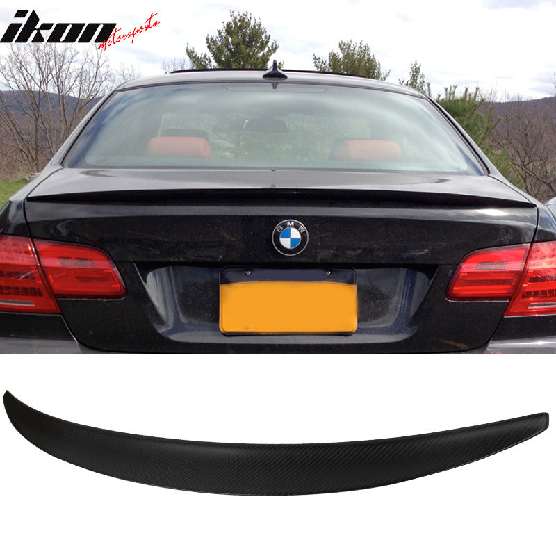 IKON MOTORSPORTS, Trunk Spoiler Compatible With 2007-2013 BMW E92 3 Series M3 E92 , Matte Carbon Fiber P Style Rear Spoiler Wing, 2008 2009 2010 2011 2012