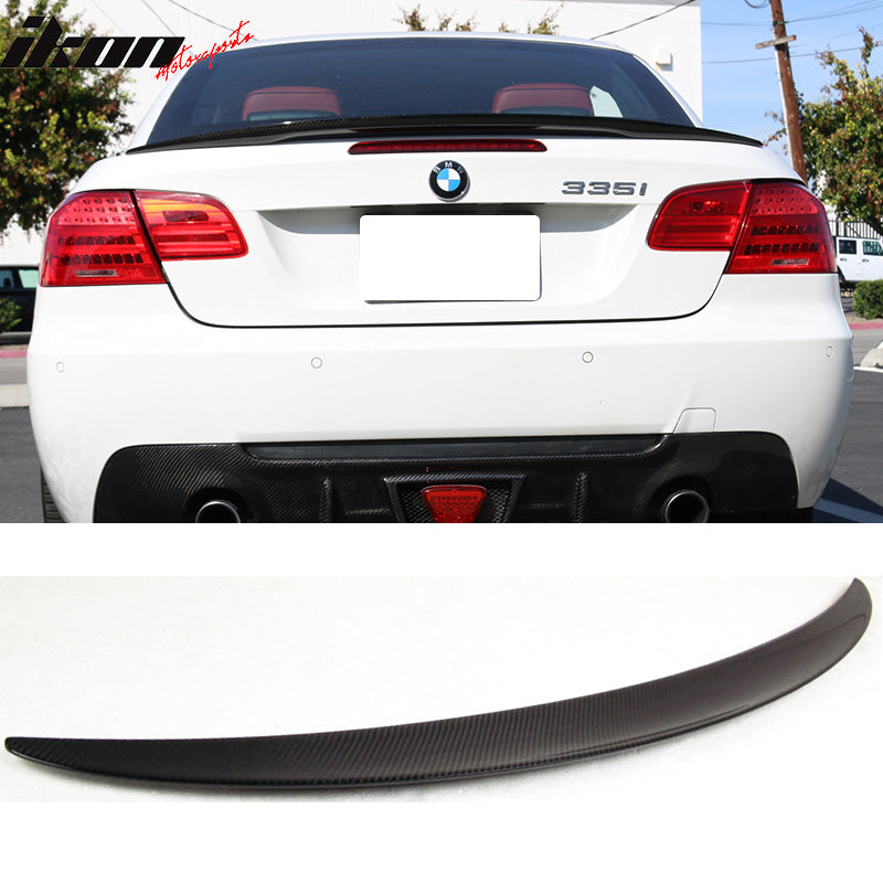 IKON MOTORSPORTS, Trunk Spoiler Compatible With 2007-2013 BMW 3-Series E93 Convertible, Matte Carbon Fiber P Style Rear Spoiler Wing, 2008 2009 2010 2011 2012