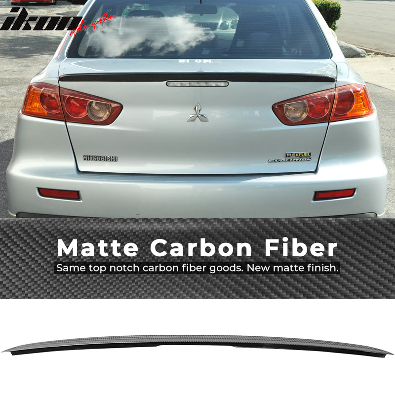 IKON MOTORSPORTS, Trunk Spoiler Compatible With 2008-2015 Mitsubishi Lancer EVO , Matte Carbon Fiber MR Style Rear Spoiler Wing, 2009 2010 2011 2012 2013 2014