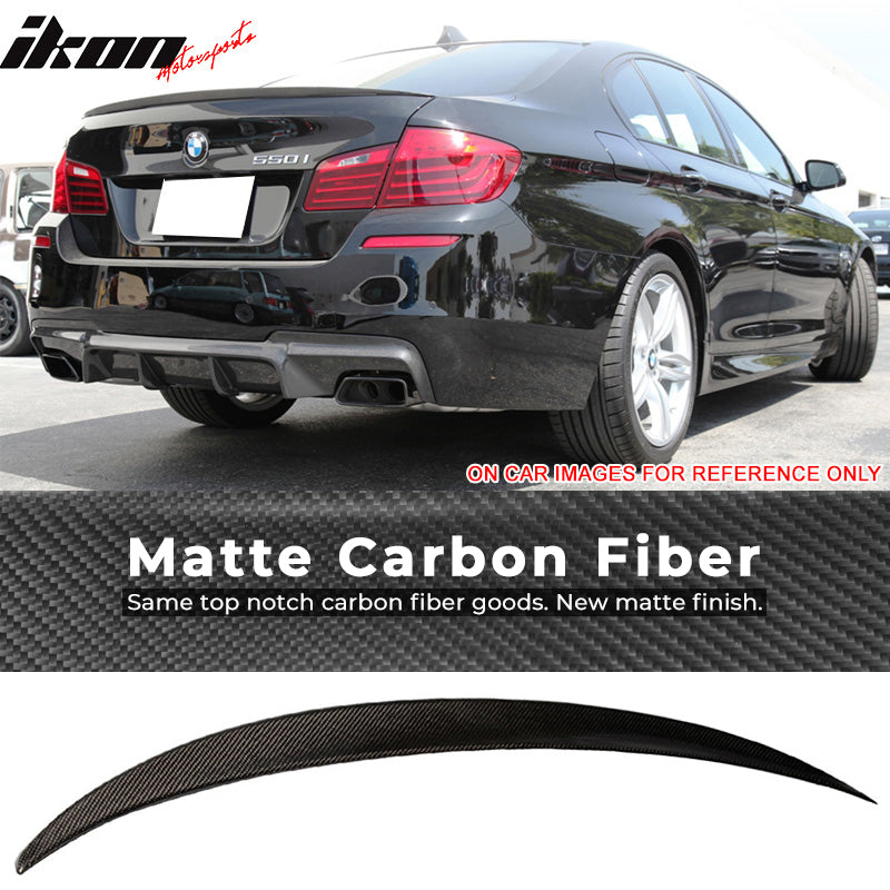 IKON MOTORSPORTS, Trunk Spoiler Compatible With 2011-2016 BMW 5-Series F10 Sedan , Matte Carbon Fiber P Style Rear Spoiler Wing, 2012 2013 2014 2015