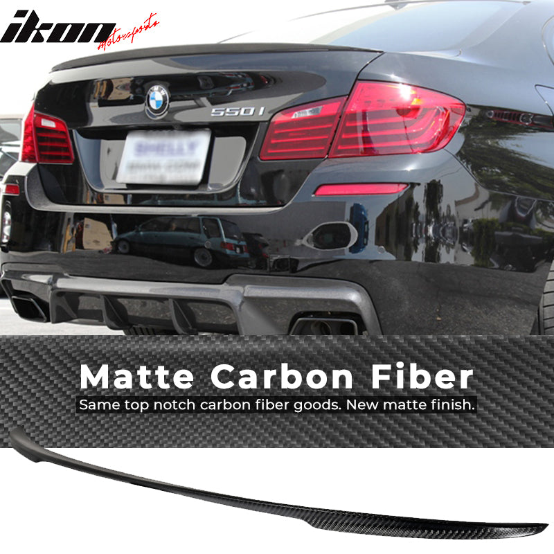 IKON MOTORSPORTS, Trunk Spoiler Compatible With 2011-2016 BMW 5-Series F10 Sedan , Matte Carbon Fiber P Style Rear Spoiler Wing, 2012 2013 2014 2015