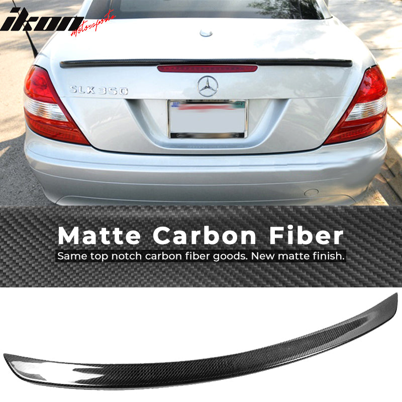 IKON MOTORSPORTS, Trunk Spoiler Compatible With 2005-2010 Mercedes Benz SLK-Class R171 Convertible , Matte Carbon Fiber AMG Style Rear Spoiler Wing, 2006 2007 2008 2009