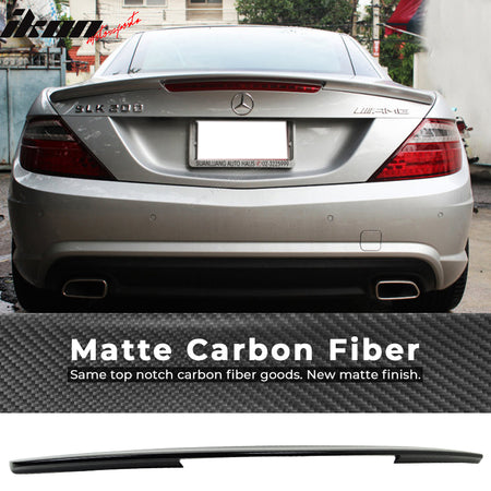 IKON MOTORSPORTS, Trunk Spoiler Compatible With 2011-2016 Mercedes-Benz SLK Class R172 , Matte Carbon Fiber AMG Style Rear Spoiler Wing, 2012 2013 2014 2015