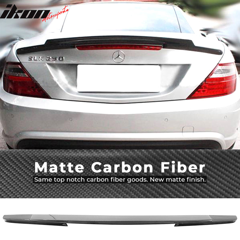 IKON MOTORSPORTS, Trunk Spoiler Compatible With 2011-2016 Mercedes-Benz SLK Class R172 , Matte Carbon Fiber V Style Rear Spoiler Wing, 2012 2013 2014 2015