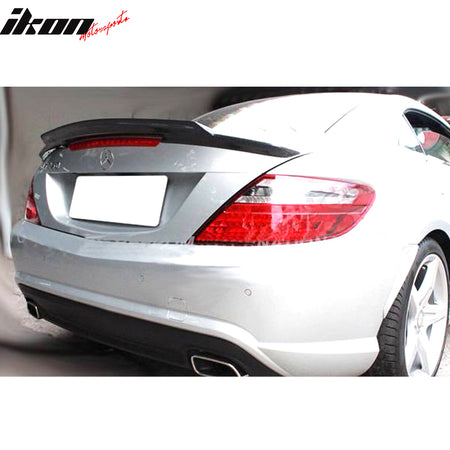 IKON MOTORSPORTS, Trunk Spoiler Compatible With 2011-2016 Mercedes-Benz SLK Class R172 , Matte Carbon Fiber V Style Rear Spoiler Wing, 2012 2013 2014 2015