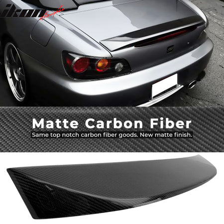 IKON MOTORSPORTS, Trunk Spoiler Compatible With 2000-2009 Honda S2000 Convertible , Matte Carbon Fiber Factory Style Rear Spoiler Wing, 2001 2002 2003 2004 2005 2006 2007 2008