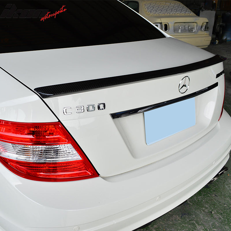 IKON MOTORSPORTS, Trunk Spoiler Compatible With 2008-2014 Mercedes Benz W204 C Class Sedan , Matte Carbon Fiber AMG Style Rear Spoiler Wing, 2009 2010 2011 2012 2013