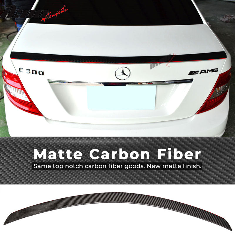 IKON MOTORSPORTS, Trunk Spoiler Compatible With 2008-2014 Mercedes Benz W204 C Class Sedan , Matte Carbon Fiber AMG Style Rear Spoiler Wing, 2009 2010 2011 2012 2013