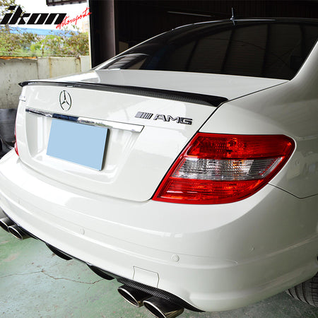 IKON MOTORSPORTS, Trunk Spoiler Compatible With 2008-2014 Mercedes Benz W204 C Class Sedan , Matte Carbon Fiber AMG Style Rear Spoiler Wing, 2009 2010 2011 2012 2013