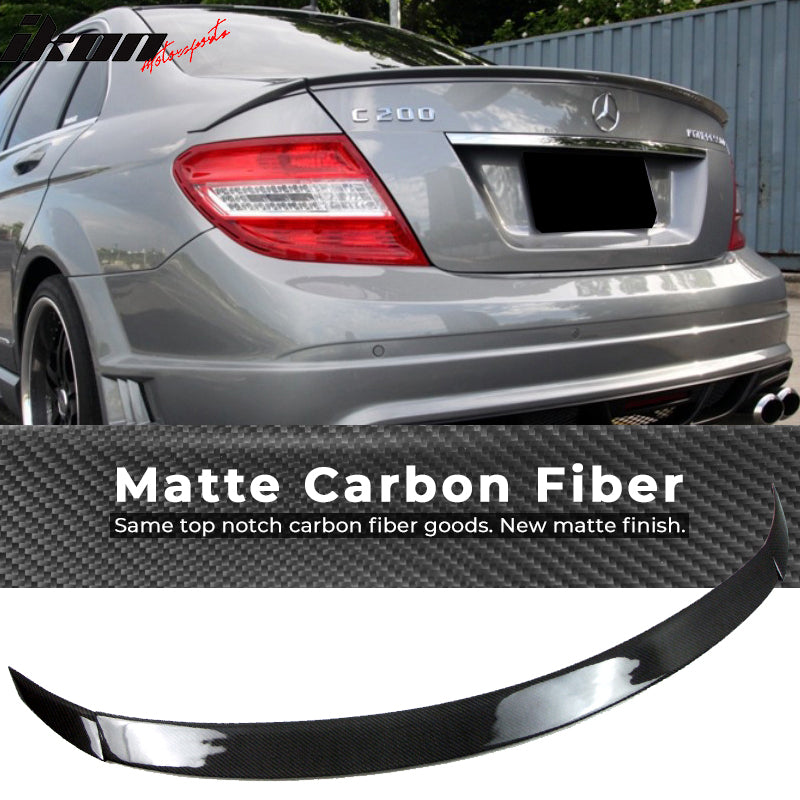 IKON MOTORSPORTS, Trunk Spoiler Compatible With 2008-2014 Mercedes Benz W204 C Class Sedan , Matte Carbon Fiber B Style Rear Spoiler Wing, 2009 2010 2011 2012 2013