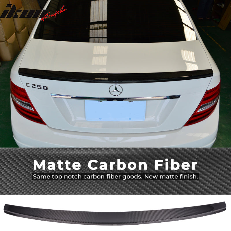 IKON MOTORSPORTS, Trunk Spoiler Compatible With 2008-2014 Mercedes Benz W204 C Class Sedan , Matte Carbon Fiber IKON Style Rear Spoiler Wing, 2009 2010 2011 2012 2013