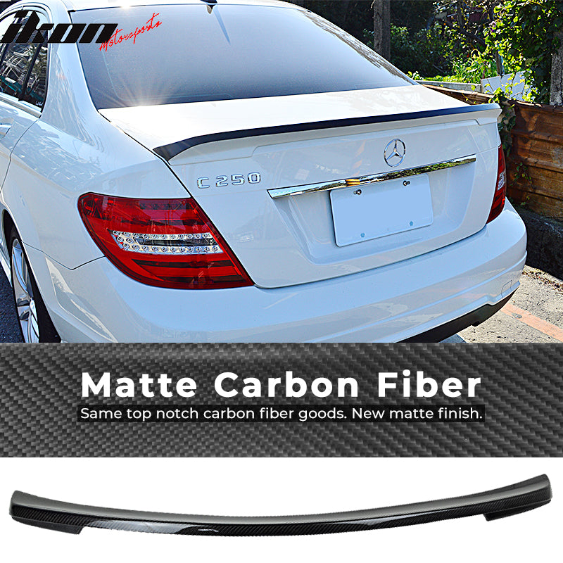 IKON MOTORSPORTS, Trunk Spoiler Compatible With 2008-2014 Mercedes Benz W204 C Class Sedan , Matte Carbon Fiber IKON 2 Style Rear Spoiler Wing, 2009 2010 2011 2012 2013