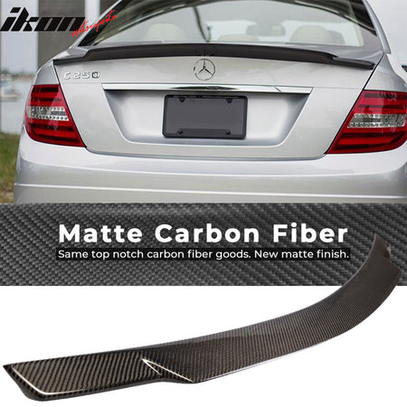 IKON MOTORSPORTS, Trunk Spoiler Compatible With 2008-2014 Mercedes Benz W204 C Class Sedan , Matte Carbon Fiber V Style Rear Spoiler Wing, 2009 2010 2011 2012 2013