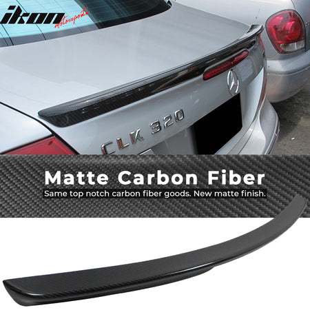 IKON MOTORSPORTS, Trunk Spoiler Compatible With 2003-2009 Mercedes Benz CLK-Class W209 Coupe , Matte Carbon Fiber AMG Style Rear Spoiler Wing, 2004 2005 2006 2007