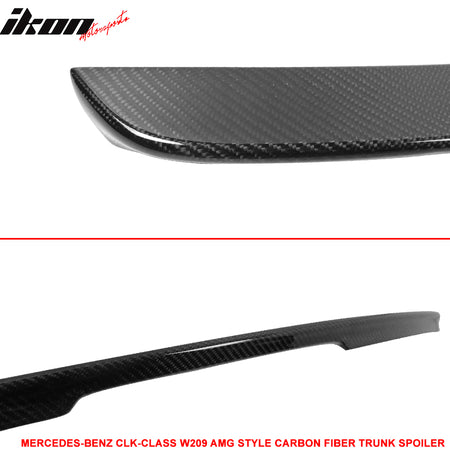 IKON MOTORSPORTS, Trunk Spoiler Compatible With 2003-2009 Mercedes Benz CLK-Class W209 Coupe , Matte Carbon Fiber AMG Style Rear Spoiler Wing, 2004 2005 2006 2007