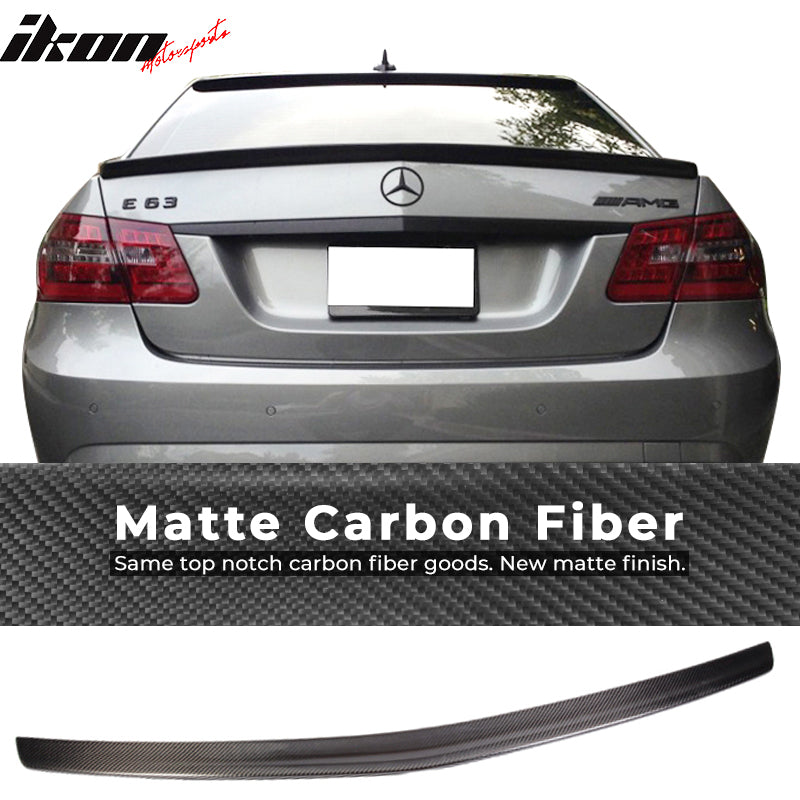 IKON MOTORSPORTS, Trunk Spoiler Compatible With 2010-2016 Mercedes Benz E-Class W212 Sedan , Matte Carbon Fiber A Style Rear Spoiler Wing, 2011 2012 2013 2014 2015