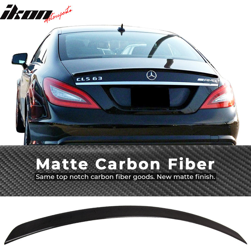 IKON MOTORSPORTS, Trunk Spoiler Compatible With 2011-2017 Mercedes Benz CLS-Class W218 Sedan , Matte Carbon Fiber AMG Style Rear Spoiler Wing, 2012 2013 2014 2015 2016