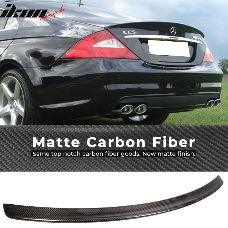 IKON MOTORSPORTS, Trunk Spoiler Compatible With 2005-2010 Mercedes Benz ClS-Class W219 Sedan , Matte Carbon Fiber AMG Style Rear Spoiler Wing, 2006 2007 2008 2009