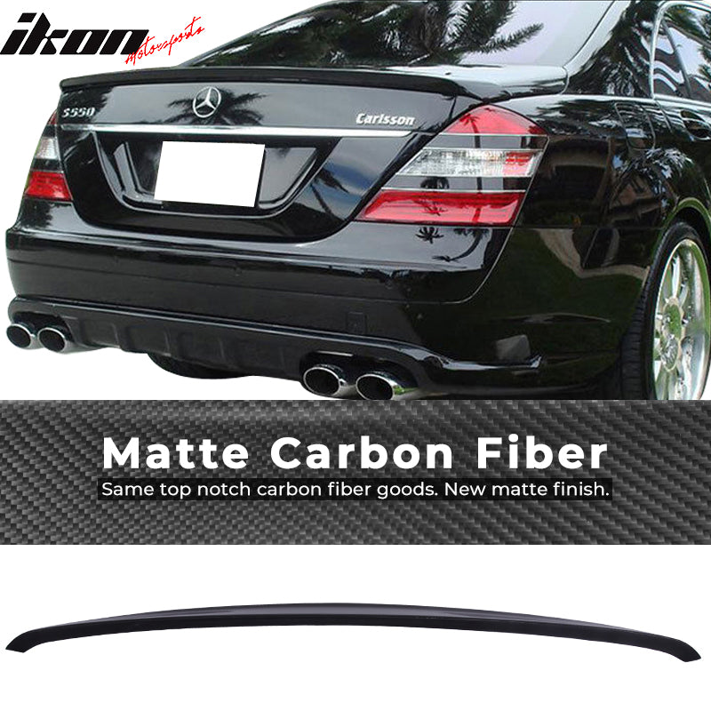 IKON MOTORSPORTS, Trunk Spoiler Compatible With 2007-2013 Mercedes Benz S-Class W221 Sedan , Matte Carbon Fiber AMG Style Rear Spoiler Wing, 2008 2009 2010 2011 2012