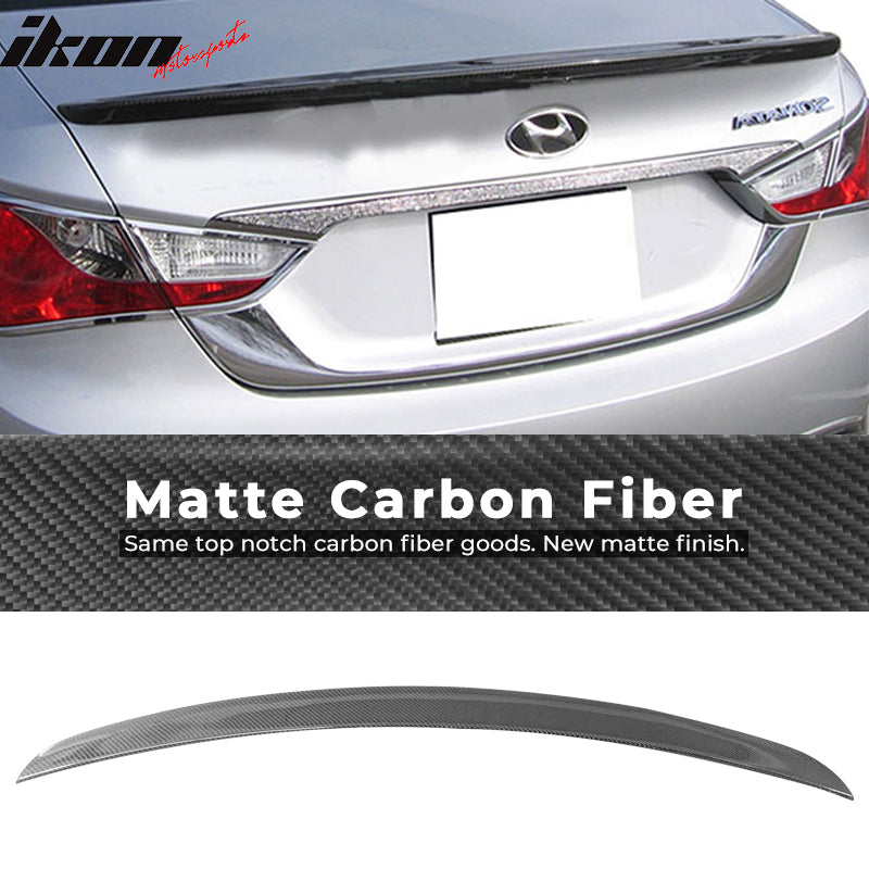 IKON MOTORSPORTS, Trunk Spoiler Compatible With 2011-2014 Hyundai YF Sonata Sedan Saloon , Matte Carbon Fiber Factory Style Rear Spoiler Wing, 2012 2013