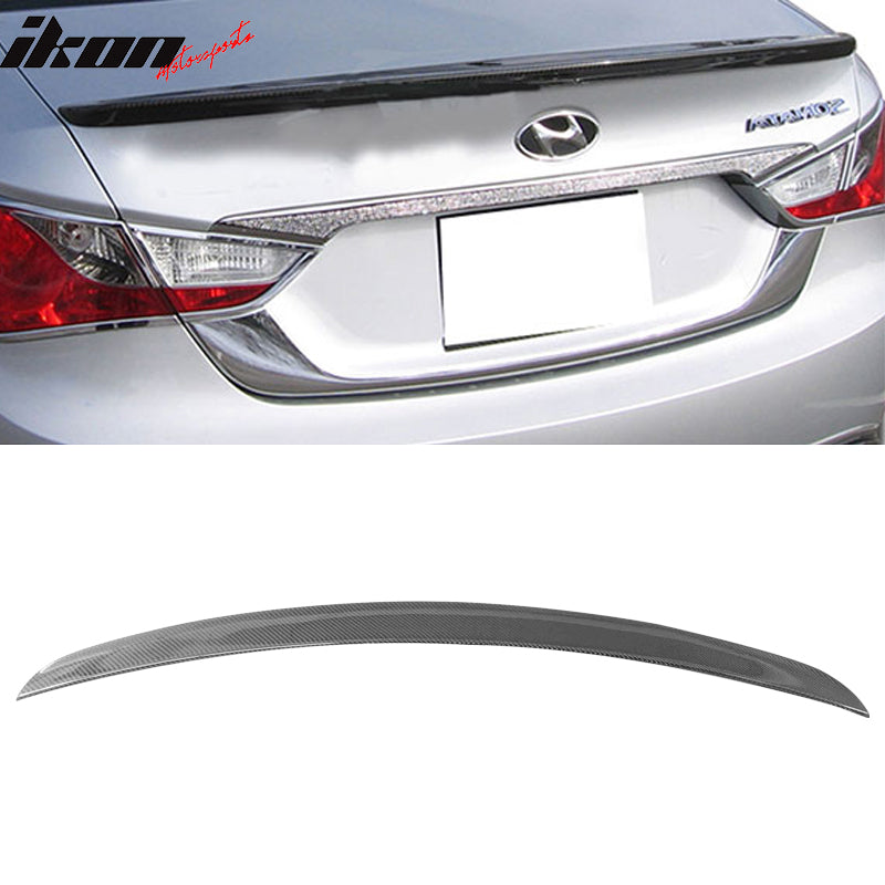 IKON MOTORSPORTS, Trunk Spoiler Compatible With 2011-2014 Hyundai YF Sonata Sedan Saloon , Matte Carbon Fiber Factory Style Rear Spoiler Wing, 2012 2013