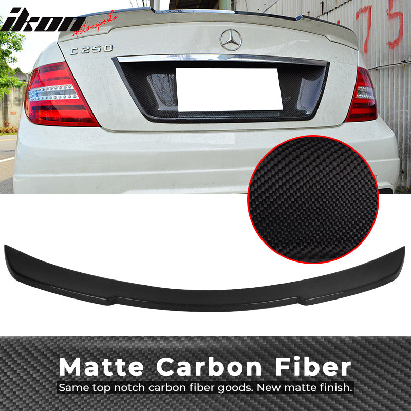 IKON MOTORSPORTS, Trunk Spoiler Compatible With 2008-2014 Mercedes Benz W204 C Class Sedan , Matte Carbon Fiber Ikon Style Rear Spoiler Wing, 2009 2010 2011 2012 2013