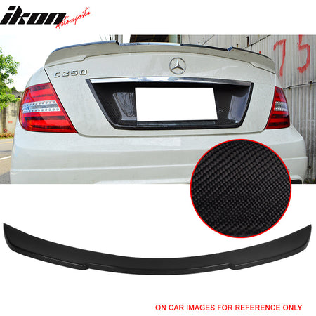 IKON MOTORSPORTS, Trunk Spoiler Compatible With 2008-2014 Mercedes Benz W204 C Class Sedan , Matte Carbon Fiber Ikon Style Rear Spoiler Wing, 2009 2010 2011 2012 2013