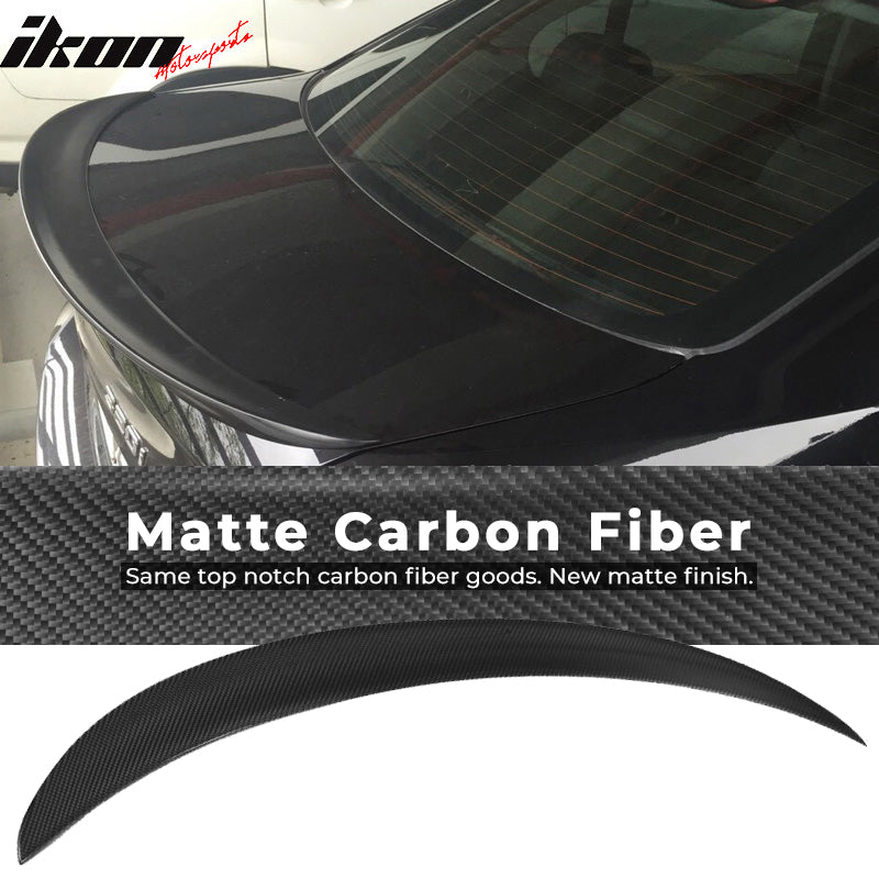 IKON MOTORSPORTS, Trunk Spoiler Compatible With 2005-2011 BMW 3 Series E90 , Matte Carbon Fiber P Style Rear Spoiler Wing, 2006 2007 2008 2009 2010