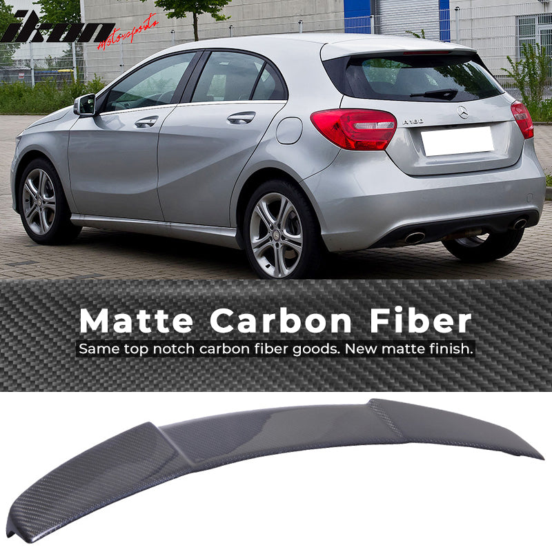 IKON MOTORSPORTS, Trunk Spoiler Compatible With 2013-2018 Mercedes-Benz A Class W176 , Matte Carbon Fiber IKON Style Rear Spoiler Wing, 2014 2015 2016 2017