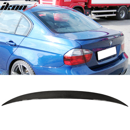 IKON MOTORSPORTS, Trunk Spoiler Compatible With 2005-2011 BMW 3-Series E90 Sedan , Matte Carbon Fiber Performance2 Style Rear Spoiler Wing, 2006 2007 2008 2009 2010