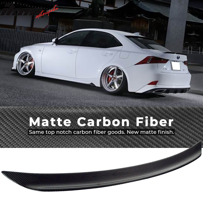 IKON MOTORSPORTS, Trunk Spoiler Compatible With 2014-2020 Lexus Sedan IS200t IS250 IS30, IS350 IS300h, Matte Carbon Fiber B Style Rear Spoiler Wing, 2015 2016 2017 2018 2019