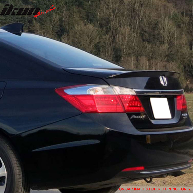 Trunk Spoiler Compatible With 2013-2017 Honda Accord, Factory Style ABS Painted #NH731P Crystal Black Pearl Rear Tail Lip Deck Boot Wing By IKON MOTORSPORTS, 2014 2015 2016