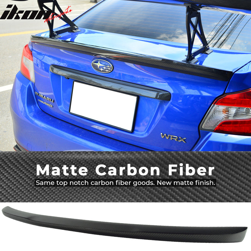 IKON MOTORSPORTS, Trunk Spoiler Compatible With 2015-2021 Subaru WRX STI , Matte Carbon Fiber Factory Style Rear Spoiler Wing, 2016 2017 2021