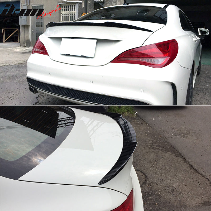 IKON MOTORSPRTS, Trunk Spoiler Compatible With 2014-2018 Mercedes-Benz W117 CLA-Class 4-Door Sedan, V Style Rear Boot Deck Lid Wing Carbon Fiber Tail Trim Lip 1PC, 2015 2016 2017