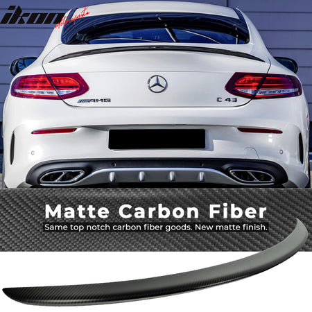 IKON MOTORSPORTS, Trunk Spoiler Compatible With 2015-2020 Mercedes-Benz C Class W205 Coupe C205 , Matte Carbon Fiber AMG Style Rear Spoiler Wing, 2016 2017 2018 2019